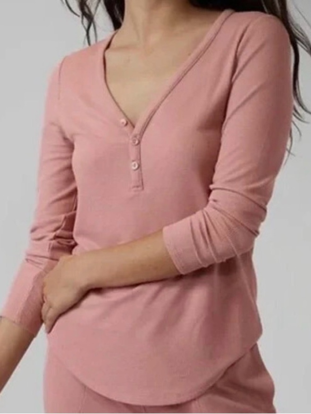 Athleta Wind Down Sleep Top - Palermo Pink Henley Long Sleeve - NWT - Size L